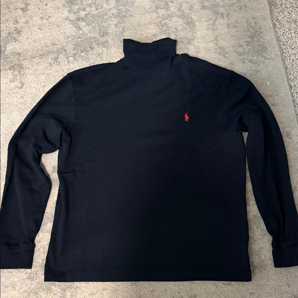 Ralph Lauren Men's Black Turtleneck Sweater with Red Logo